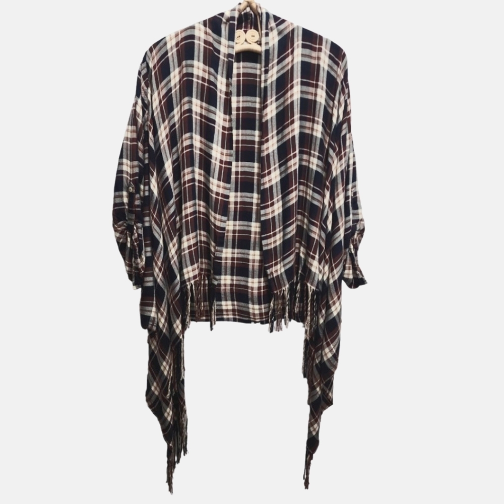 ⭐️Altar'd State red, cream, black plaid cardigan size S